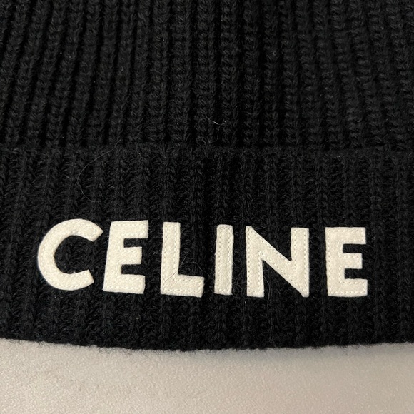 Celine Black Beanie Hat in Ribbed Wool Unisex - Picture 3 of 6